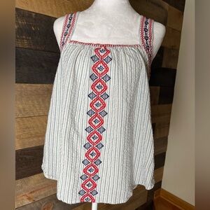 THML Anthropologie Embroidered Boho Peasant Gypsy Beach Striped Top, Size Small